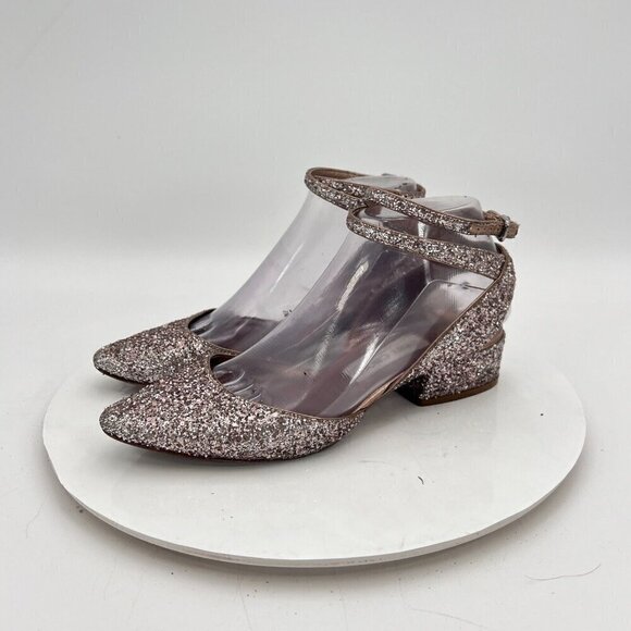 Jimmy Choo Women Size EU 37 US 7 Silver Pink Glitter Ankle Strap Low Heel Sandal - Picture 1 of 16